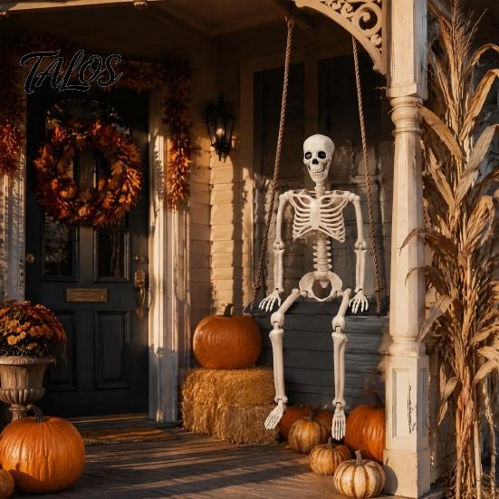 Dekorativer Schaukel für Halloween Schwingende Skelett Dekoration, 35" Groß Spukhaft Hängend mit Langlebigem Sonnenlichtbeständigem Requisit Holz Hof, Garten, Veranda,