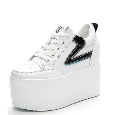 Fashion New 12CM Genuine Leather Platform Wedge Chunky Sneaker Hidden Heels Casual Breathable Spring Autumn High Brand Vulcanize Shoes