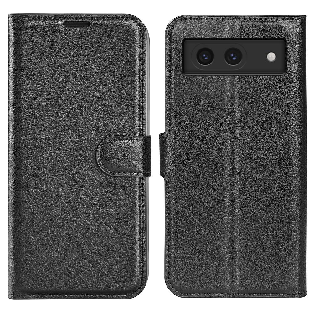 

For Google Pixel 8a Leather Case Litchi Texture Stand Phone Wallet Cover Black