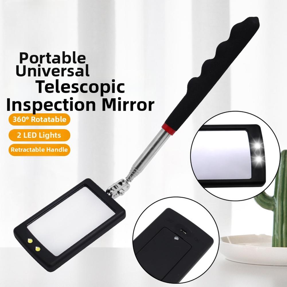 Compact Portable Telescopic Inspection Mirror with LED Lights 34 Inch Reach for Mechanics Garage Shop and Inspectors