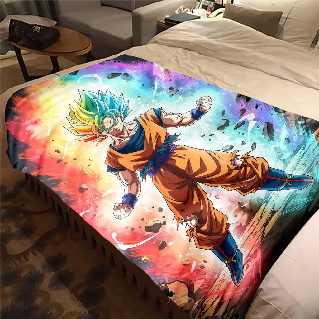1pz Coperta in Flanella con Stampa Son Goku, Alta Qualità per Tutte le Stagioni, Decorazione per la Casa, Calore e Comfort, Perfetta per Regali di Natale