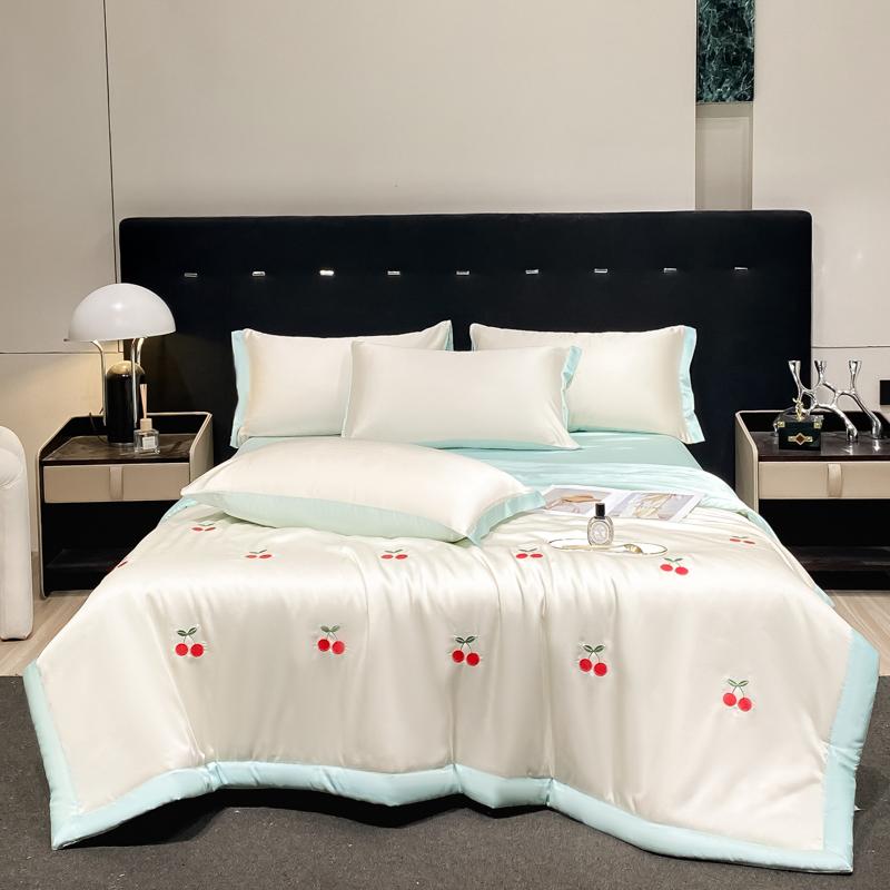 Luxury Embroidered Spring Summer Blanket 4 Pcs Set or 3 Pcs Set or 1 Pcs High-end Breathable Ice Silk Comforter Summer Quilt