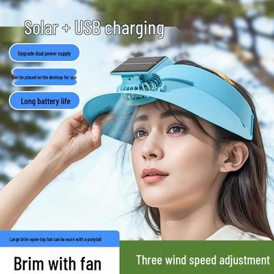 Rechargeable Solar Fan Sun Hat - UV Protection, Large Brim