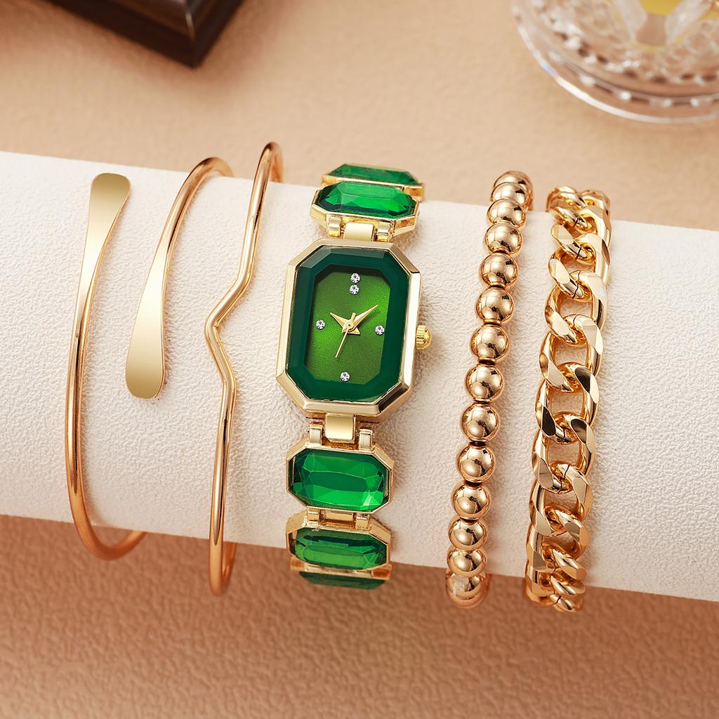 Nový vintage minimalistický design smaragdově zelený smysl pro design luxusní pokročilý smysl módní trend dámský náramek na hodinky pětidílná sada