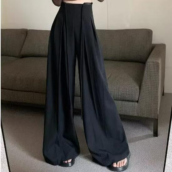 

Женские брюки класса люкс в французском стиле с широкими штанинами и высокой талией - Весенняя новинка, универсальный дизайн длиной в пол, свободный крой S чёрный