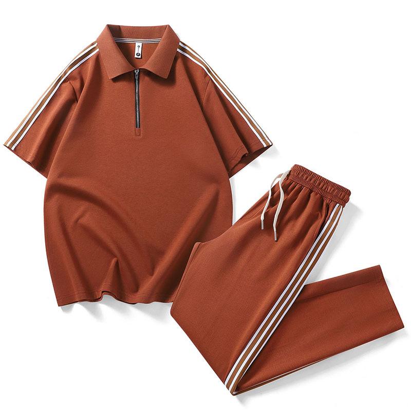 

POLO shirt sports suit business casual half-link T-shirt and trousers two-piece set XL червоний