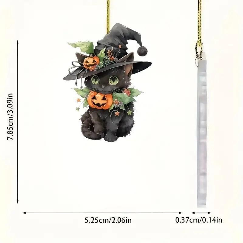 Flat Acrylic Surface Pendant With Halloween Cat Pumpkin Design For Decor Auto