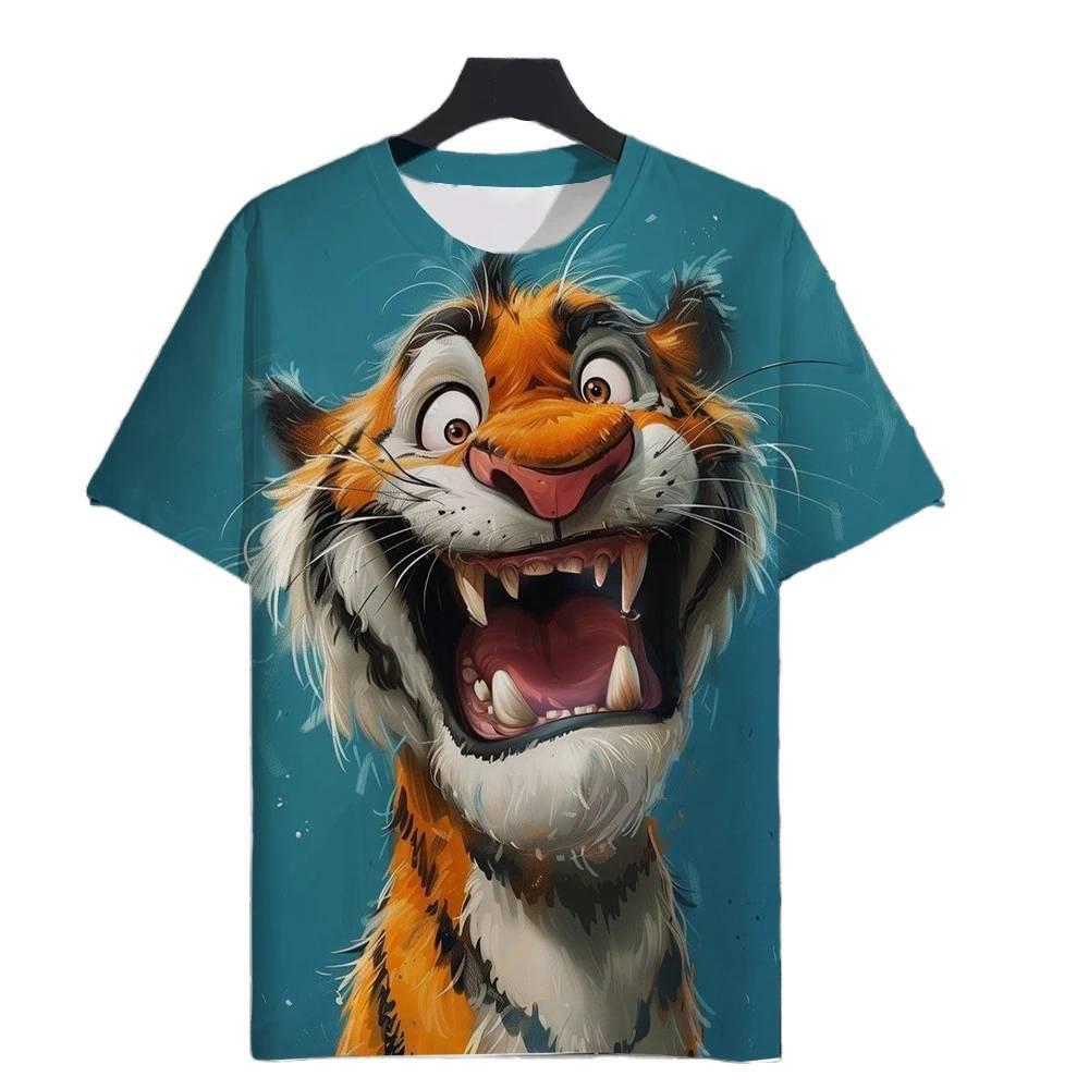 3D Tiger Print Kids Short Sleeve T Shirt Round Neck Loose Style Outdoor Activity Summer Daily Apparel