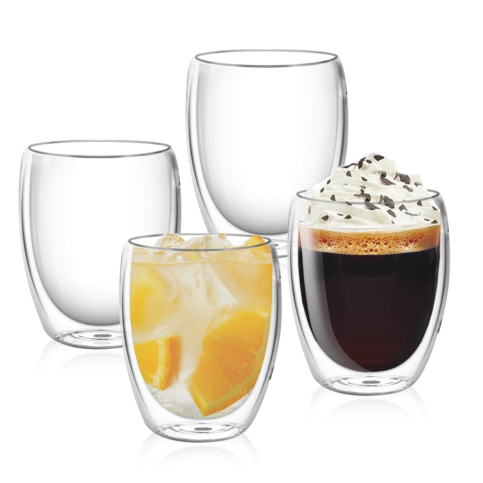 

TeamSky Double Wall Glass 350ml Set of 4 Heat Resistant Coffee Glass Double Wall Cup Thermal Insulation Cold Retention Transparent Insulated