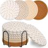 8Pcs Drink Coasters With Holder, 4 Colors Absorbent Coasters For Drinks, Heat-Resistant Cotton Woven Coaster Set For Home Decor