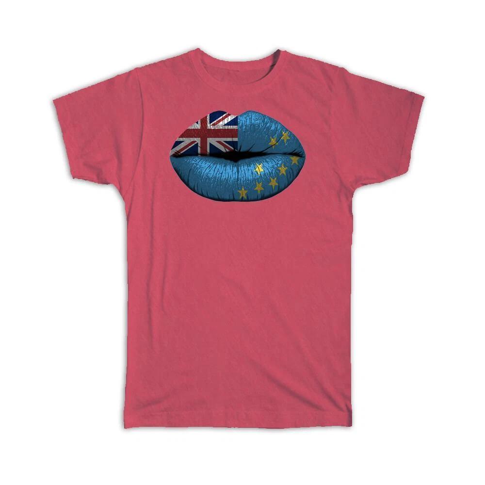 Gift T-Shirt : Lips Tuvaluan Flag Tuvalu Expat Country For Her Woman Feminine S
