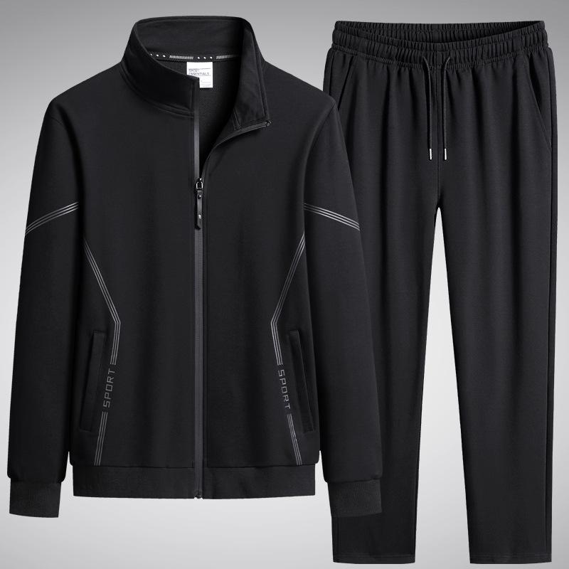 Men's 2024 Autumn Casual Dadwear: Plus Size Loose Cardigan Sweatshirt & Long Pants Two-Piece Sports Set