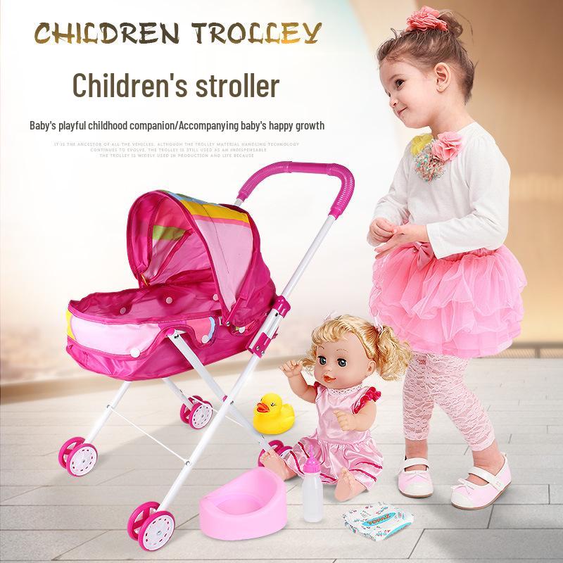 Foldable Girls' Playhouse Stroller with Street Stall Simulation
