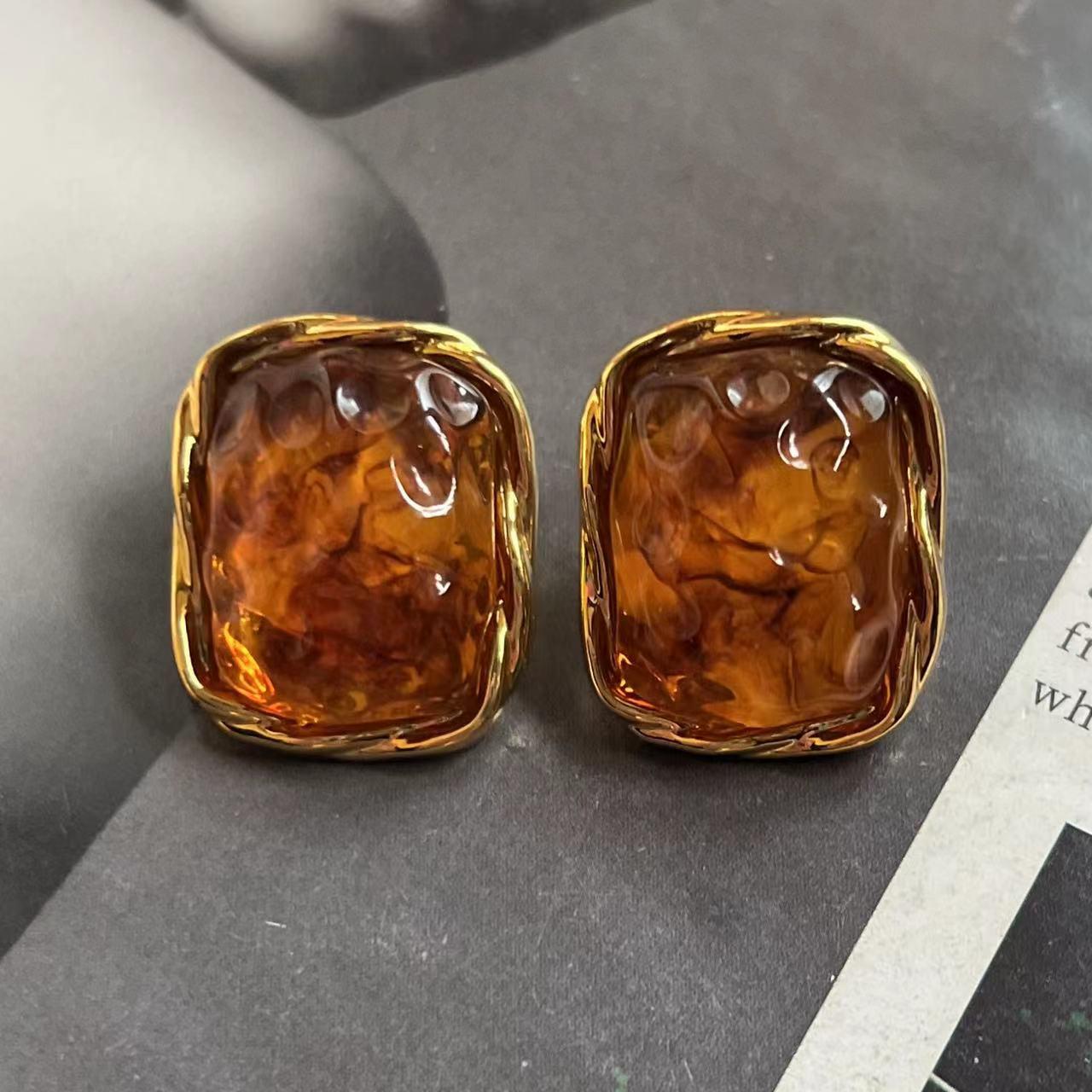 Винтажные коричневые квадратные серьги-пусеты - Ретро, Роскошный стиль с легким шиком