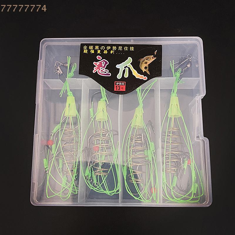 4Pcs/Set 6-Sharp-Hooks Fishing Bait Trap Feeder Cage with Stainless Steel Springs Explosive Fishing Hook for Enhanced Catching