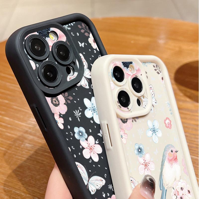 Flowers Pattern Phone Case For iPhone 16 Pro Max 16e 15 14 13 12 11 XR XS 8 7 ShockProof Soft TPU Silicone Cover Fundas