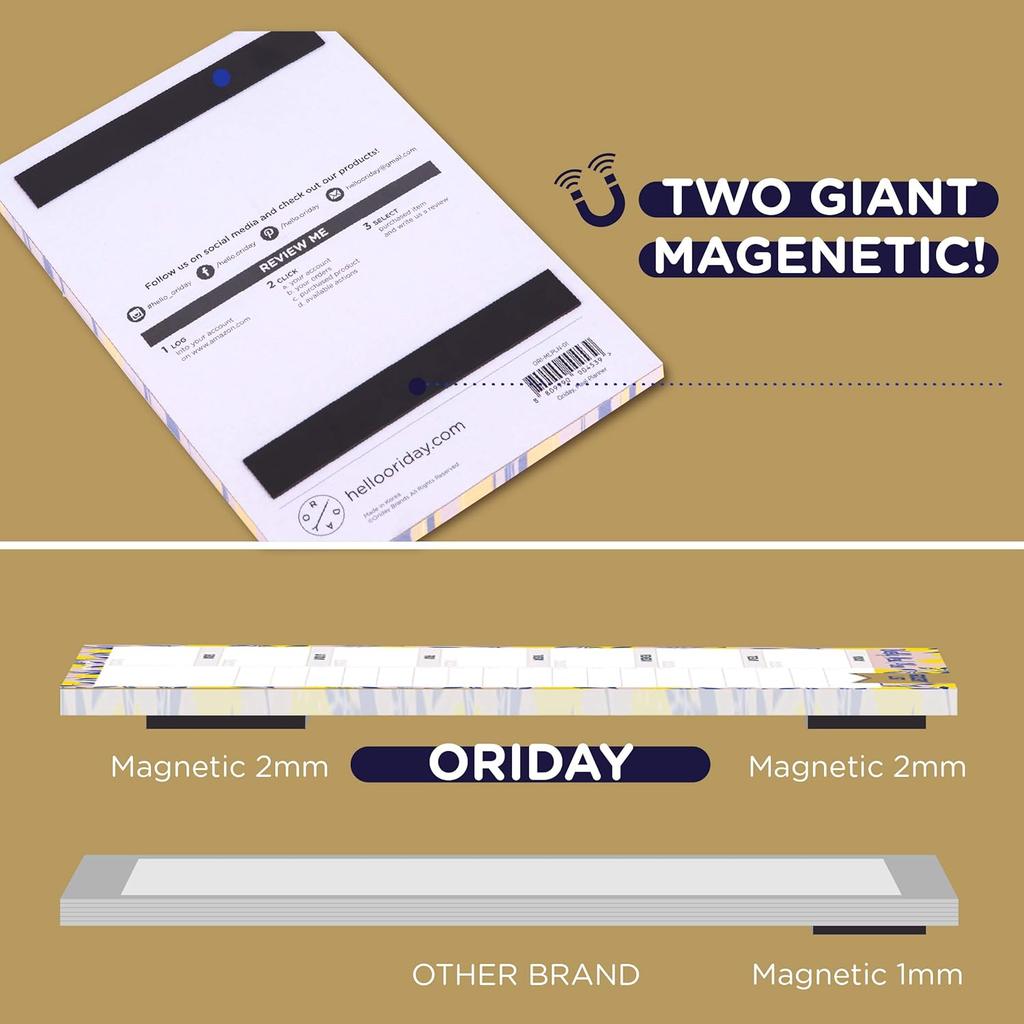 Oriday Weekly Magnetic Meal Planner Notepad with Tear Off Perforated Grocery Shopping List Menu List for Your Fridge - 52 Sheets (Navy Blue 6" x 9"