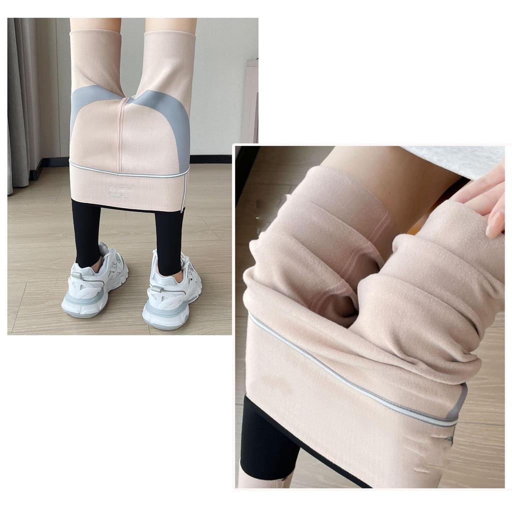 Yuoku Slim Warm for Winter and Fall Black Women's Fleece-Lined Leggings, Stretch, 9-Length Pants, Boa-Lined, Fit, High-Waisted Pants, Thick, (XL,