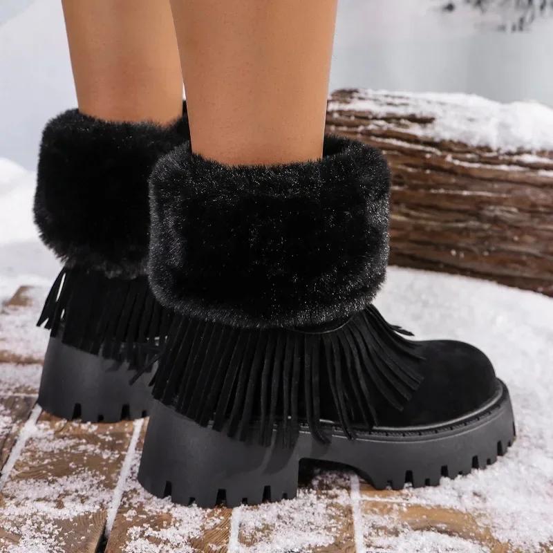 Damskie botki do kostki 2024 Moda Zima Leopard Zamsz Buty z bocznym zamkiem dla kobiet Pluszowy gruby obcas Vintage krótkie śniegowce