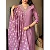 Indian Viscose Chanderi Kurta Pant Set Women Wedding Wear Top Tunic Kurti Set VDS-1697