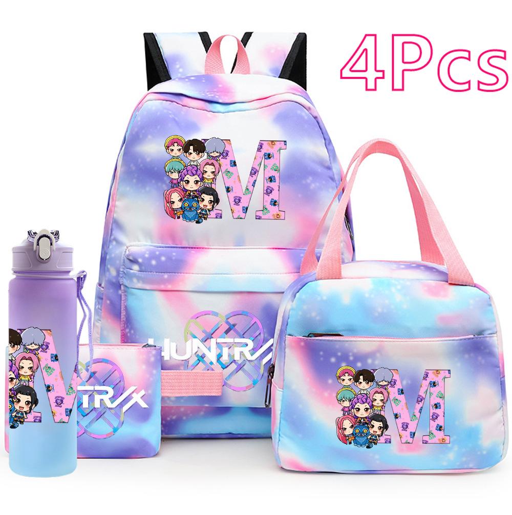 4Pcs/set K-Pop Printed Backpack Handbag Pencil Case 750Ml Water Bottler for Teenager Boy Girl Schoolbag Large Capacity Waterproof Bookbag Kid Gift
