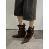 Spitzer Absatz Temperament Wildleder Gestapelte Stiefel Damen Nieten Koreanische Dünne Stiefel Retro Westernstiefel