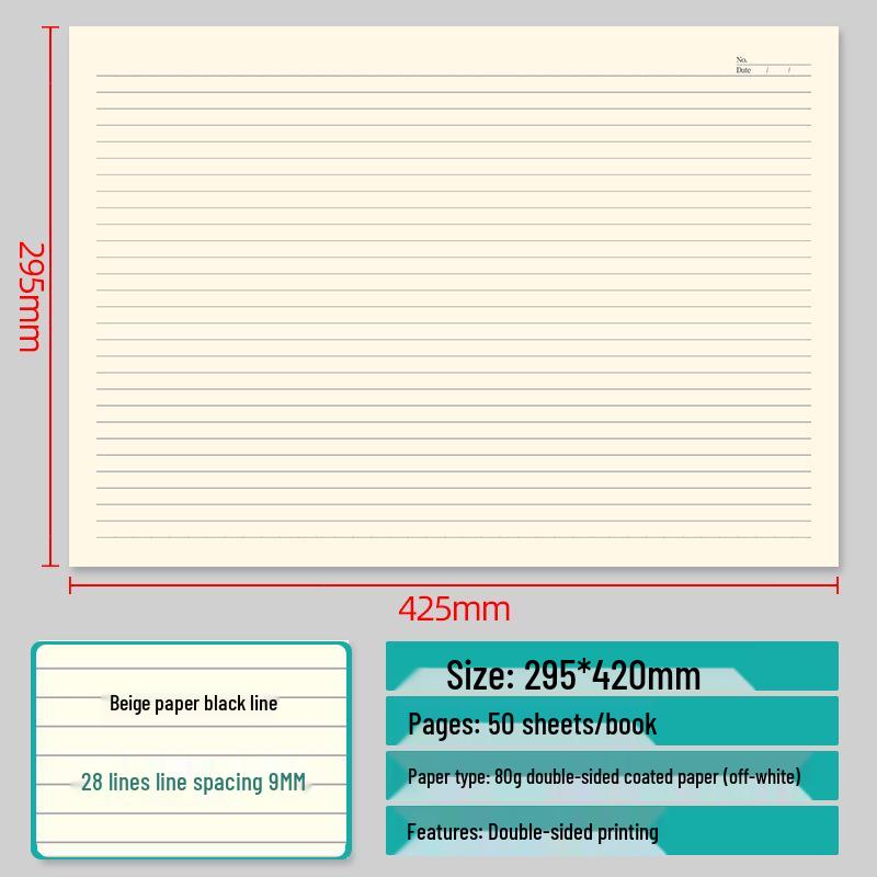 A3 Large Horizontal Line Paper Notebook - Single Line for Office, Student Mind Maps, Drafts