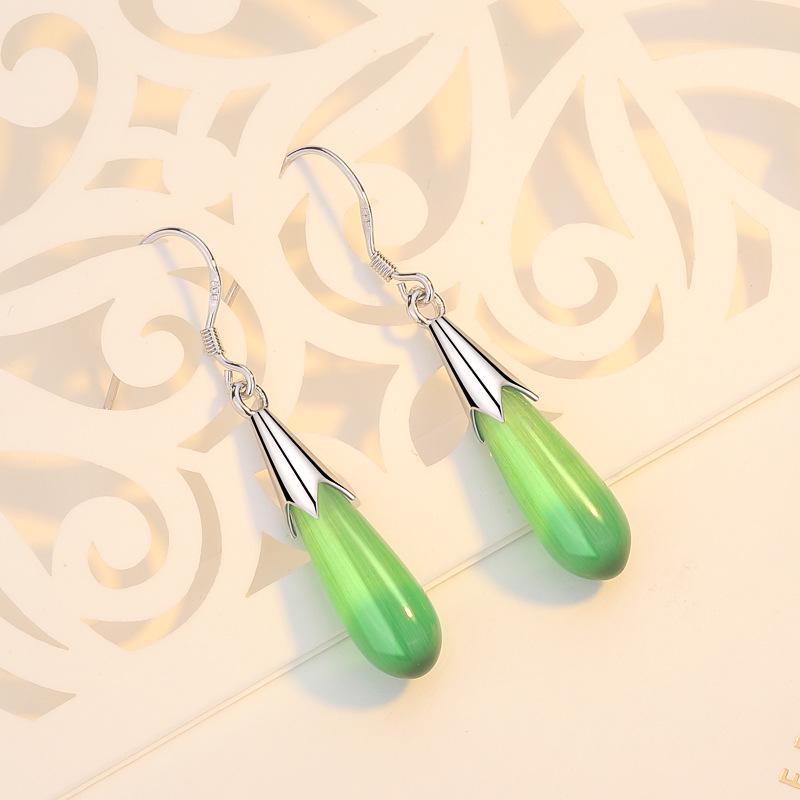 2026 Opal Water Drop Earrings Korean Version Jewelry Silver Natural Crystal