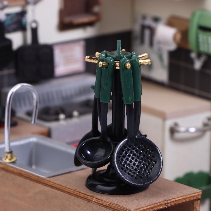 Dollhouse Miniature Accessories Mini Shovel Soup Spoon Storage With Holder Simulation Furniture Kitchen Utensils For Decoration