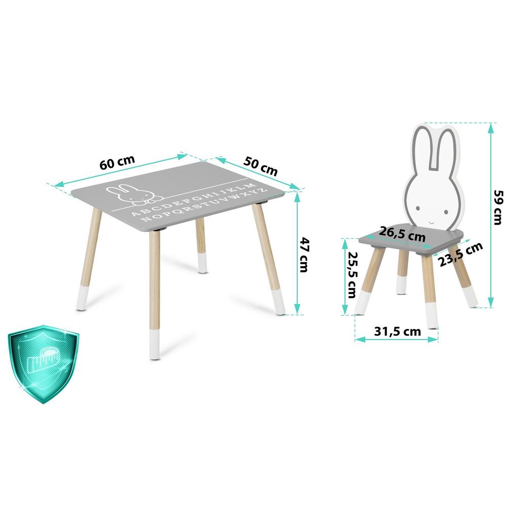 Ricokids Kids Table With Two Chairs, Bunny Design