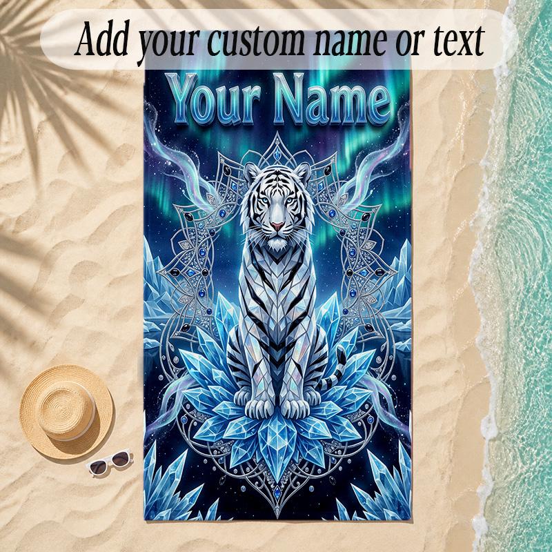 Leopard Theme Soft Beach Towel Personalized Custom Name Text Towel Portable for Beach Pool Travel