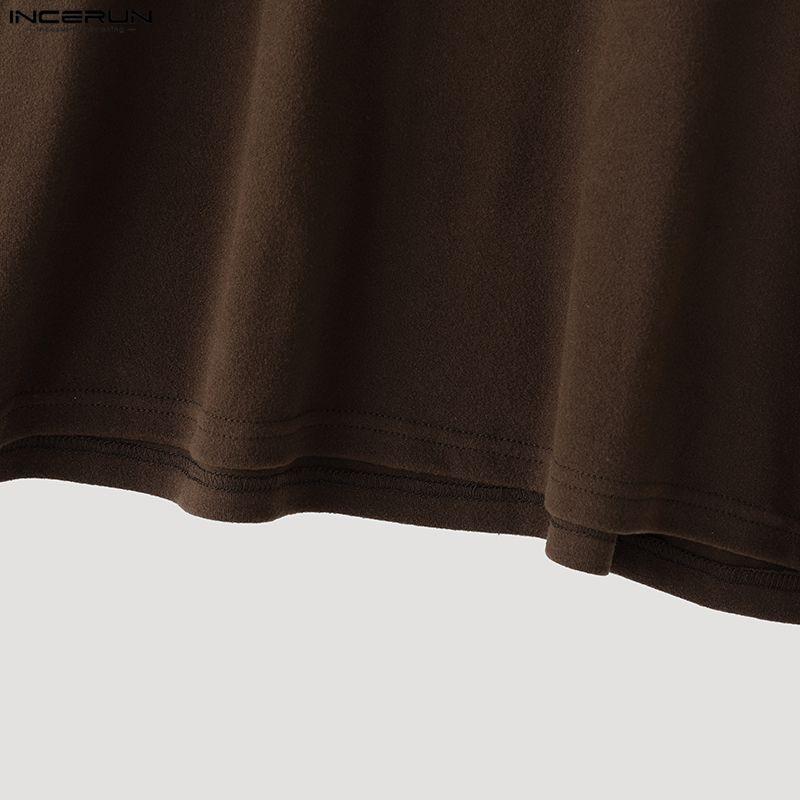 INCERUN Spring Autumn Men Solid Color High Collar Long Sleeve Fitted Tops Undershirts