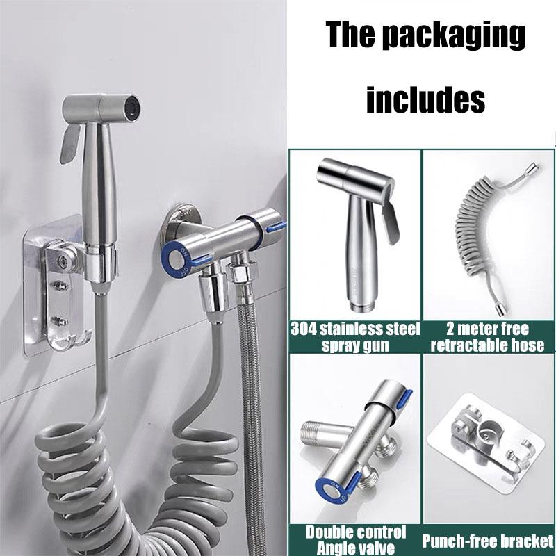 Portable Bidet Toilet Sprayer Stainless Steel Hand Held Spray Toilet Shower Wc Dual Control Angle Valve Bathroom Accessories