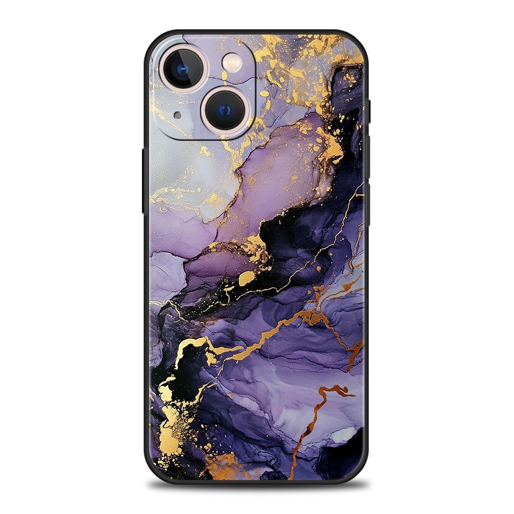 Watercolor Marble Phone Case For iPhone 17 16 15 Pro Max 11 12 13 14 7 8 Plus SE 2020 X XR XS Cover Soft Black