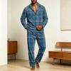 Men's Corduroy Pajama Set - Printed Button Collar Long Sleeve Loose Fit Casual Sleepwear
