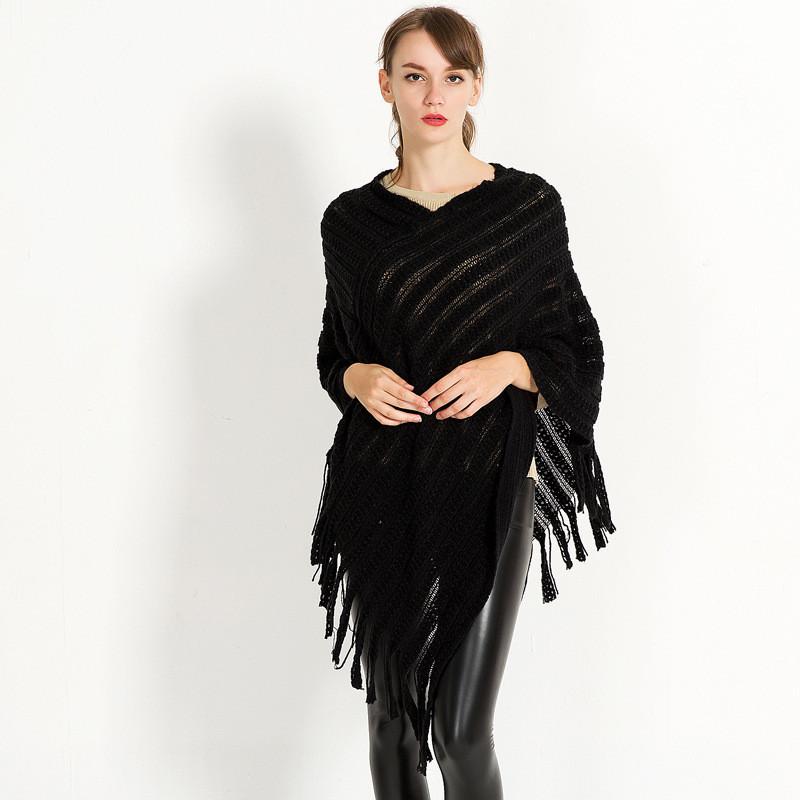 Stylish Winter Scarf And Poncho Versatile Knit Wrap For Women In Cozy Colors чёрный