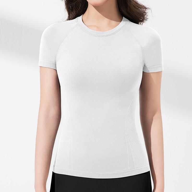 

Женская спортивная футболка с коротким рукавом и круглым вырезом - Новая облегающая, дышащая майка для йоги и фитнеса на весну/лето Medium белый