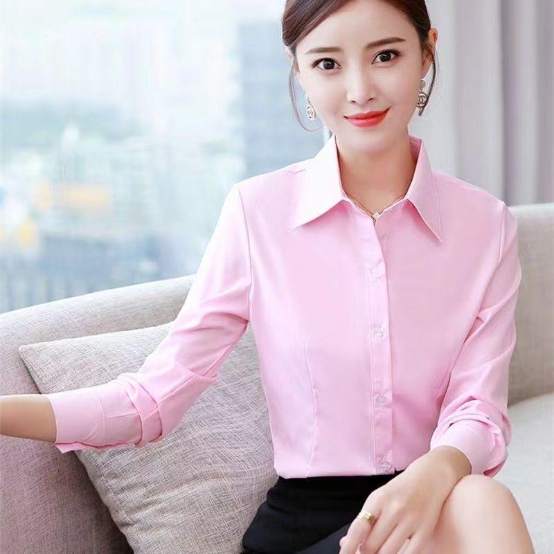 White Shirt Women's Korean Version Slim Fit Long Sleeved Multi-color Base Shirt Professional Dress Plus Size Workwear Formal Student Top