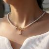 Zircon Crystal Initial A-Z Letter Pendant Necklace for Women Toggle Clasp Imitation Pearls Necklaces Wedding Jewelry Gift