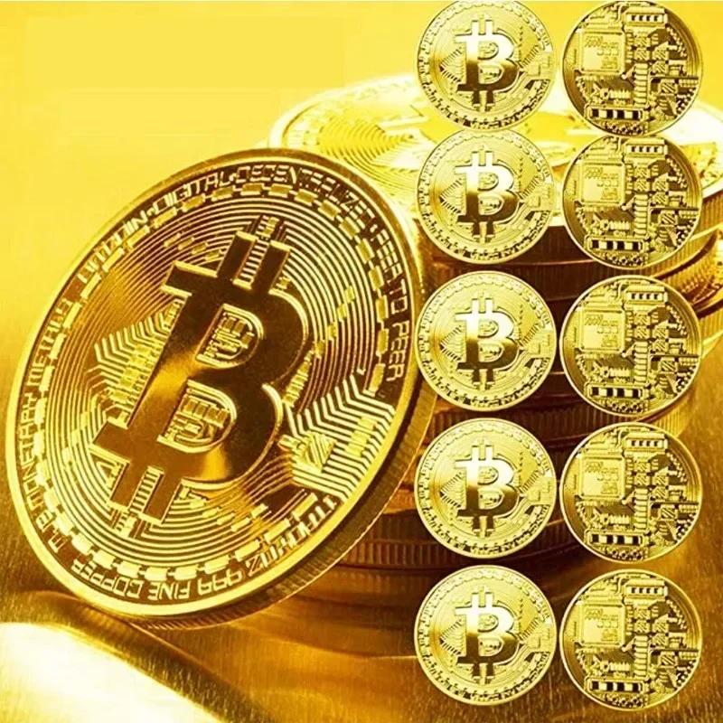 4 Stück Vergoldete Bitcoin Münze Sammlerstück Kunstsammlung Geschenk Physisch Gedenkmetall Antik-Imitation Alles Gute zum Geburtstag