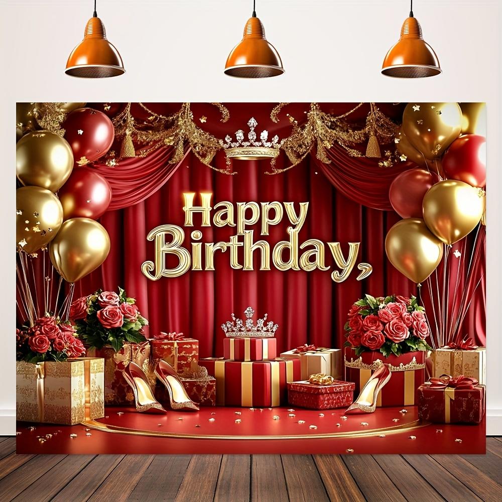1 piece, modern-style birthday party background banner, luxurious red and gold polyester decoration, photo background