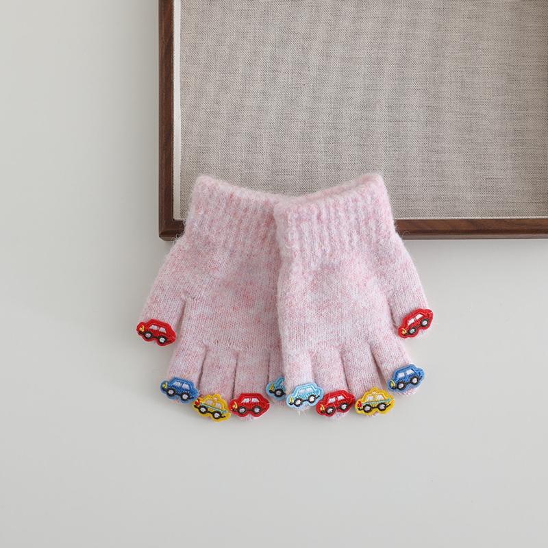 

Winter Boys Girls Cute Cartoon Car Gloves Kids Warm Knitted Gloves Five-Finger Gloves Kindergarden Children Knit Gloves 2-6Y розовый