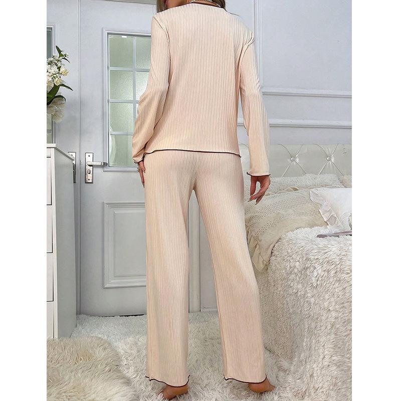 Women's V-Neck Color Block Pajama Set - Long Sleeve & Pants, Comfortable and Stylish, Spring Collection