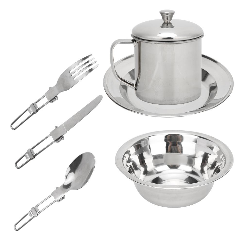 Ensemble de vaisselle d'extérieur en acier inoxydable portable pour une personne, batterie de cuisine pour camping, pique-nique, randonnée