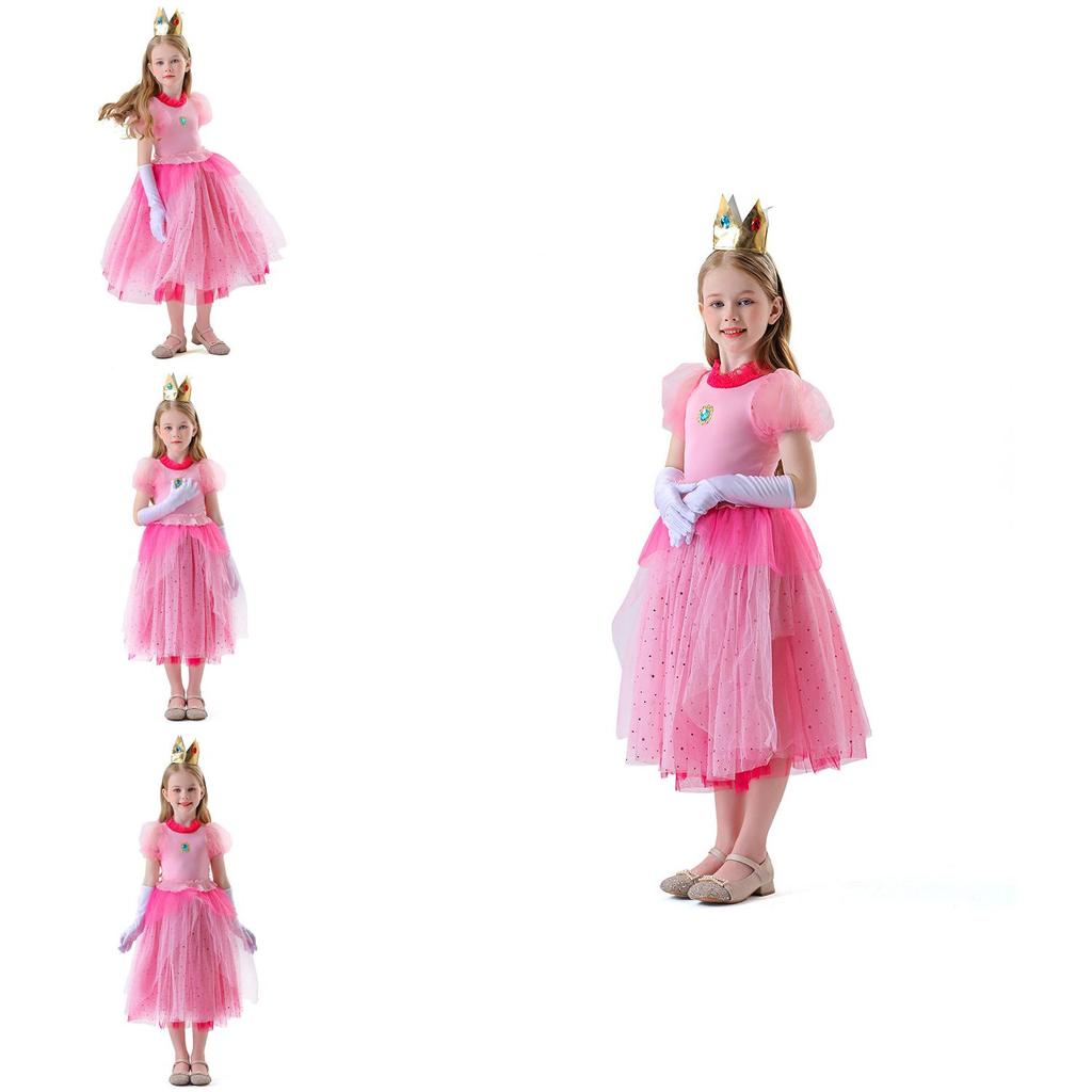 Super Mario Bros Kids Princess Peach Cosplay Costume For Halloween And Stage Performances