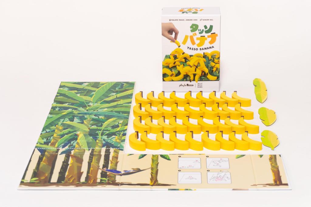 JELLYJELLYGAMES Tasso Banana one more A with exciting consecutive For Stack, stack, stack... turn! balance-based mini-game turns. 2-6 players.