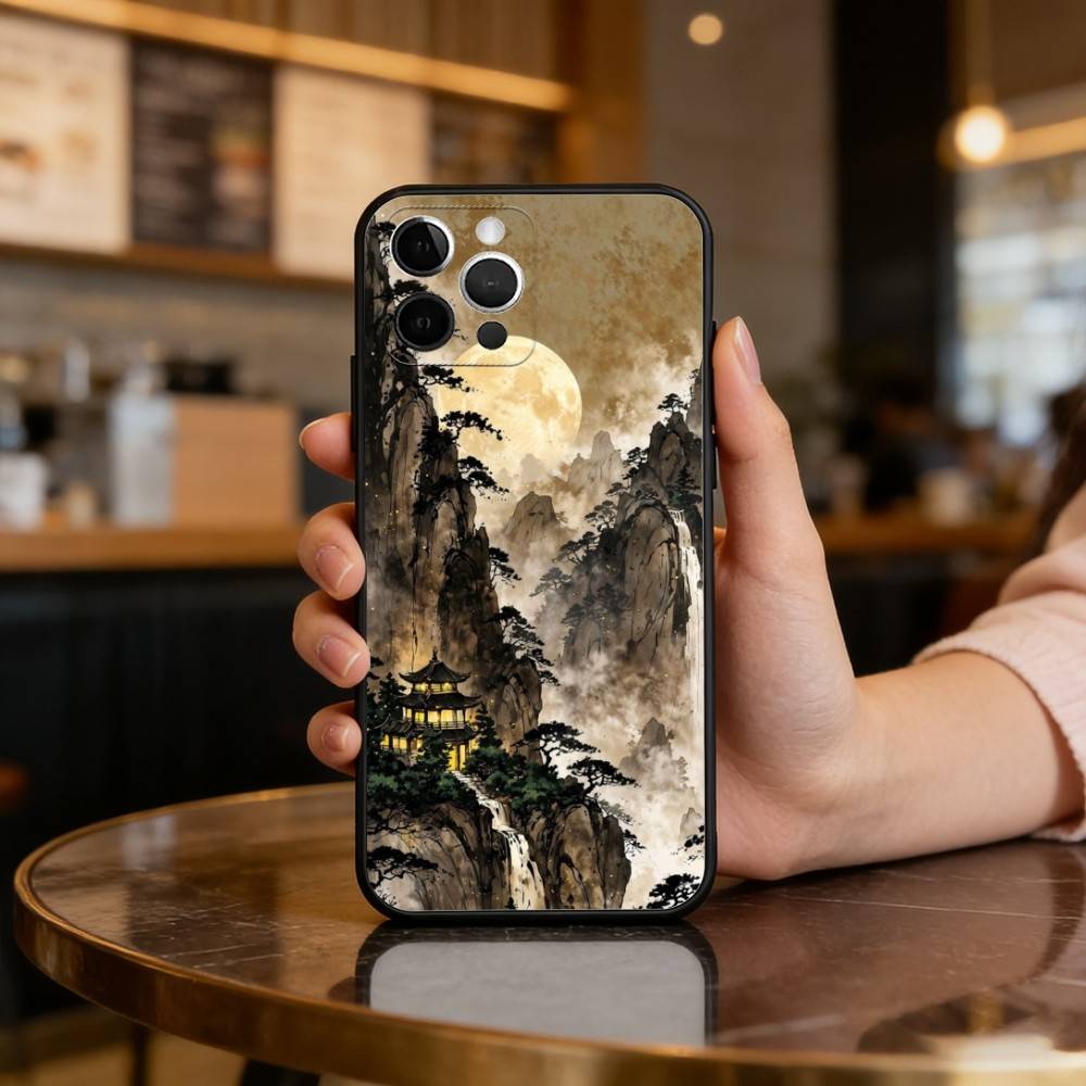 C-Chinese S-Style A-Art Soft Silicone Black Cover,Phone Case For iPhone 17,16,15,14,13,12,11 Plus,Pro Max,XS