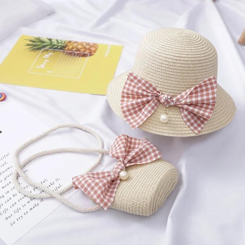 Women Creative Gifts Summer Straw Hat Korean Version Big Bow Sun Hat Outdoor Outing Sunscreen Beach Hat Girl Baby Cool Hats