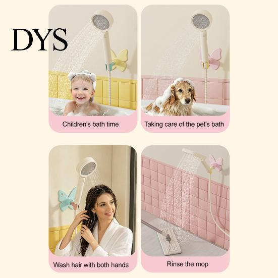 Bathroom Wall Organizer Butterfly Shower Head Holder, Mounted Self-adhesive Handheld Pet Bathing Holder Bracket, Universal Adjustment Waterproof