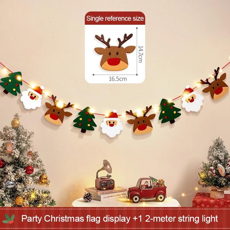 Christmas Deco Flag Pulling LED Lights String Christmas Tree Santa  Elk Ornaments Christmas Party New Year Decoration Pendant